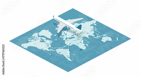 Obraz Global Connectivity Airplane Over World Map Aviation Concept