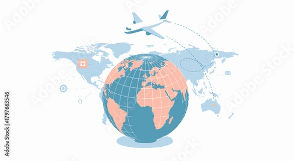Obraz Global Delivery Network With Plane And World Map Communication