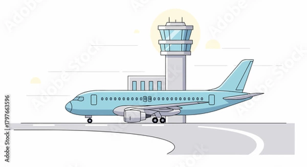 Obraz Illustration Of Airplane Preparing For Takeoff At Airport