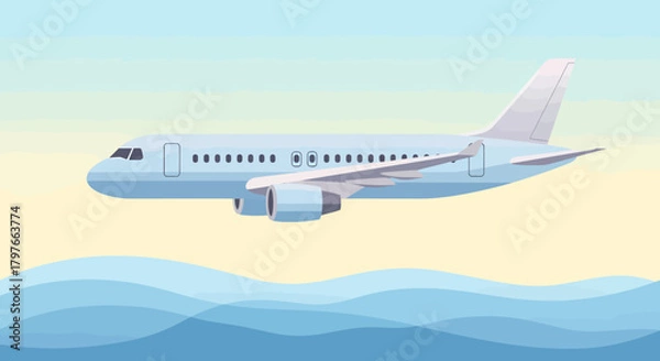 Obraz Modern Airplane Over Abstract Waves Illustration Travel Concept