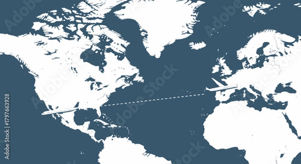 Obraz Transatlantic Journey Illustration With Earth Map And Airplane Route