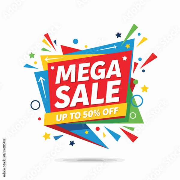 Obraz Discount tag chat speech bubble. Final sale flag ribbon. Up to 50 percent discount. Sale offer price sign. Special offer symbol. Save 50 percentages. 3d sparkle stars speech bubble. Vector