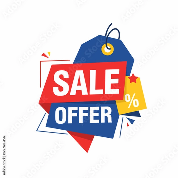 Obraz Sale tag with blue background hanging in store illustration