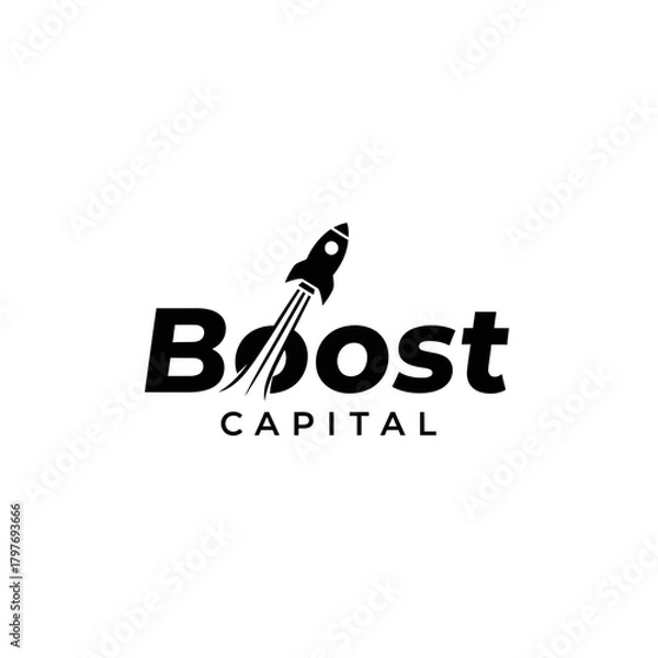 Obraz Boost Capital logo with rocket ship symbolizes financial growth and investment.