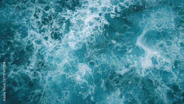 Fototapeta Abstract blue sea water with white foam, suitable for editorial header background