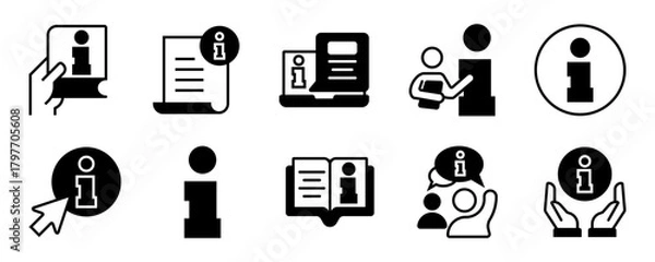 Fototapeta Information icon set. news, personal information, help, hint, support, instructions, inform, user info, key information, alert info icons. Solid icon collection. Vector illustration.