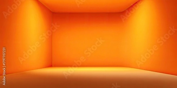 Fototapeta A bright, orange-toned empty room with walls illuminated from above, giving a warm, inviting glow