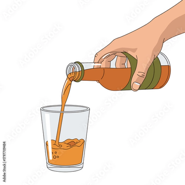 Obraz White man pouring probiotic drink into glass with copy space