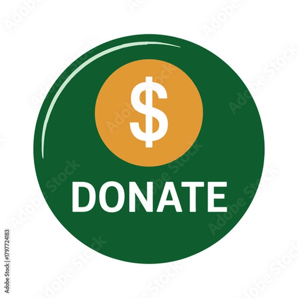Fototapeta A green circular button with a gold coin and the word DONATE prominently displayed.