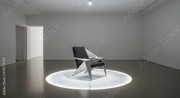 Obraz Modern art installation featuring a single chair illuminated by a spotlight