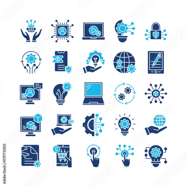 Obraz Technology icon set collection. Containing services, operation, program, efficiency, profit, touch, agreement  .Solid vector icons collection