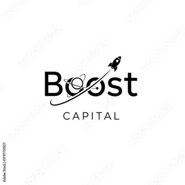 Obraz Boost Capital Logo with Rocket and Orbiting Elements.
