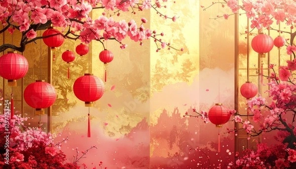 Obraz 金屏風の背景に和風小物の背景素材