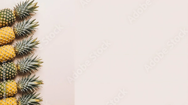 Fototapeta A neat row of fresh pineapples lined up against a minimal background