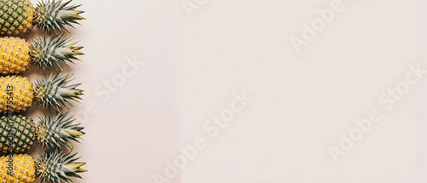 Fototapeta A neat row of fresh pineapples lined up against a minimal background