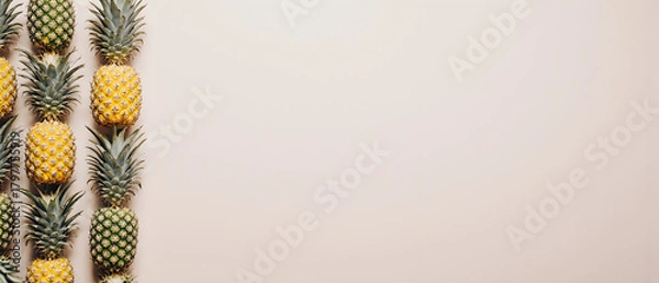 Fototapeta A neat row of fresh pineapples lined up against a minimal background