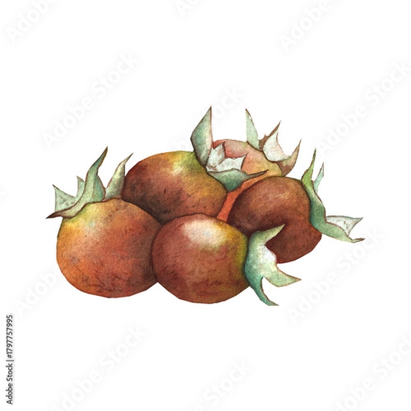 Fototapeta rosehip berries, watercolor illustration for textiles, packaging, dishes, and postcards