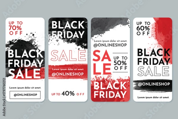 Fototapeta watercolor black friday instagram stories vector design illustration