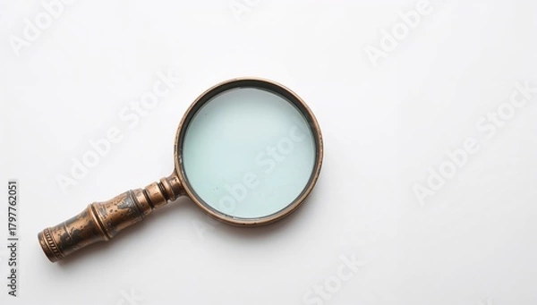 Fototapeta Vintage magnifying glass on a white backdrop, tool for precision and detail