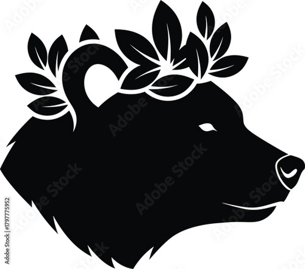 Obraz Minimalist bear with laurel crown emblem for classic wilderness themed branding Vector silhouette