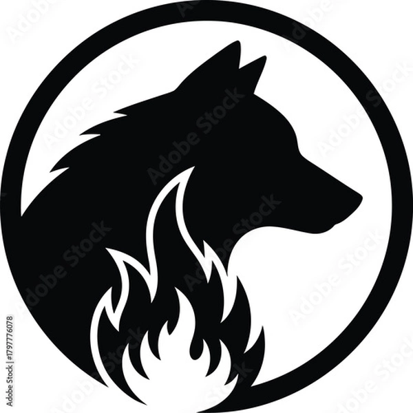 Obraz Minimalist black wolf head with fire emblem for bold wilderness strength branding Vector silhouette