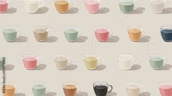 Obraz Colorful Cups Pattern – Hand-Drawn Seamless Background