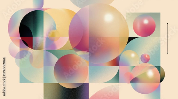 Obraz Abstract Geometric Art with Colorful Spheres and Gradient Blocks