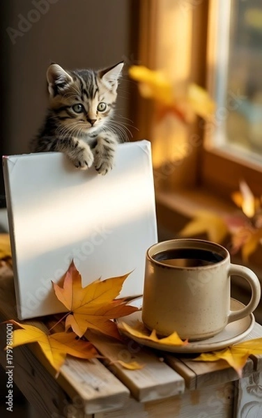 Obraz cat with cup of coffee