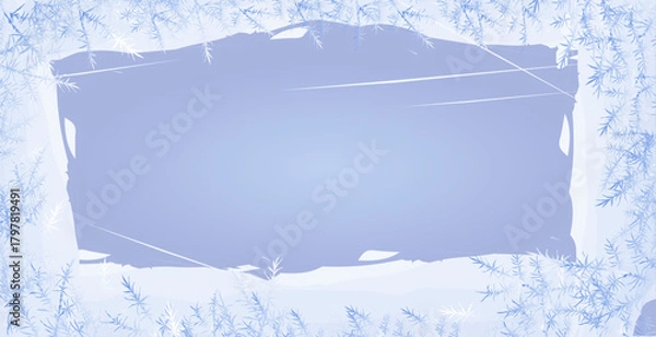 Obraz Frozen pattern on winter window. Blue ice winter background, texture blue wallpaper.  illustration.