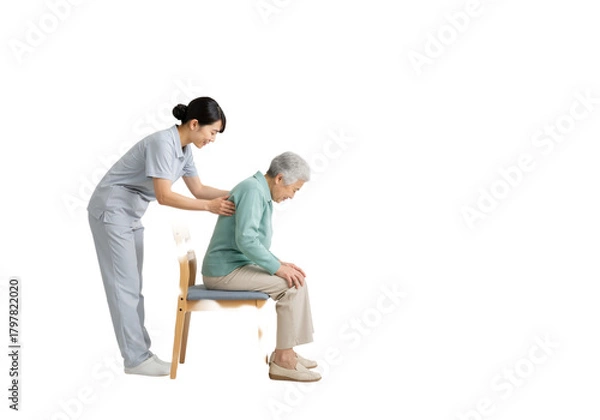 Fototapeta Caregiver Helping Elderly Person Stand – Supportive, Trusting Moment of Safety and Compassionate Care

