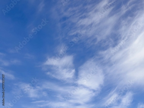 Fototapeta Feathery Cirrus Clouds Sweeping across Clear Blue Sky