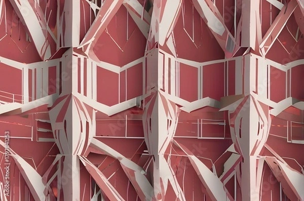 Obraz Abstract geometric pattern of red and white stripes creating a textured background