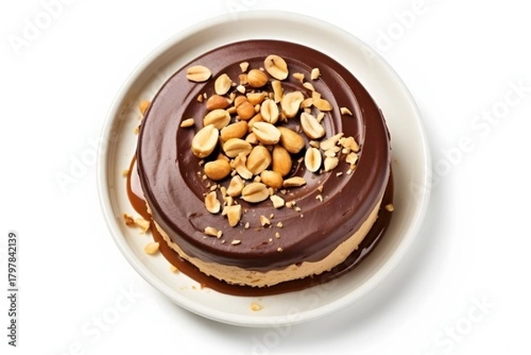 Obraz Decadent chocolate peanut butter cake topped with nuts