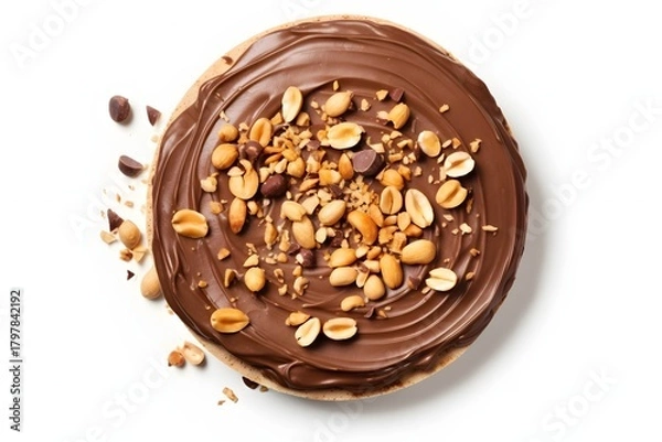 Obraz Delicious chocolate cake topped with crunchy peanuts and hazelnuts