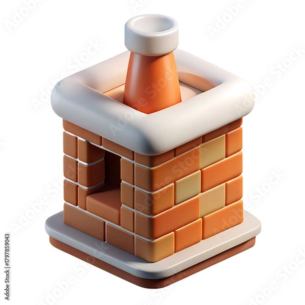 Obraz 3d icon of cartoon brick chimney isolated on transparent background illustration