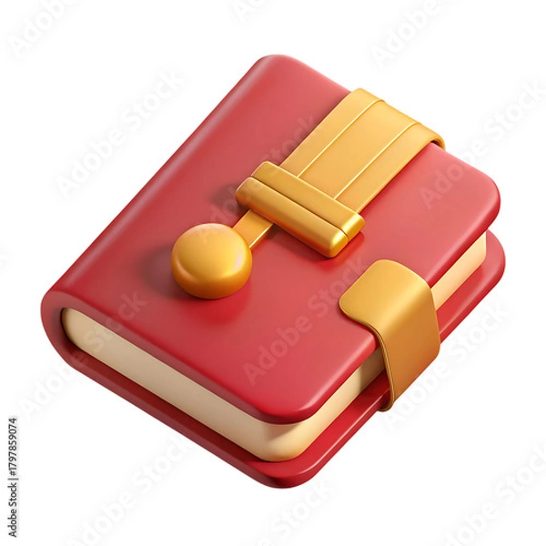 Fototapeta 3d icon of red book with golden clasp isolated on transparent background