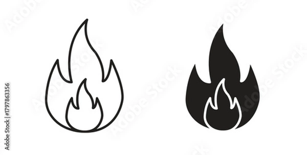 Obraz Flame icon with editable stroke and flat vector pack