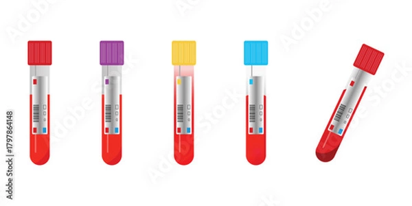 Obraz set of Blood sample tube isolated on transparent background for medical analysis, research, and healthcare diagnostics