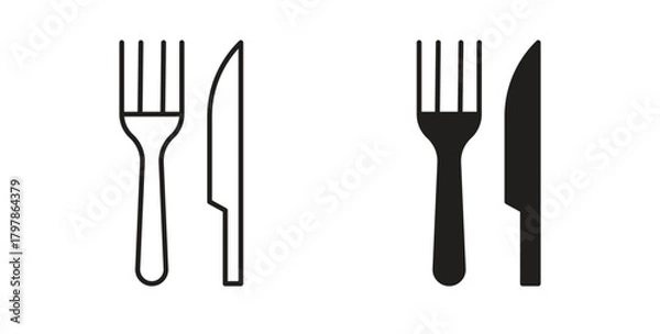 Obraz Fork and Knife icon with editable stroke and flat vector pack