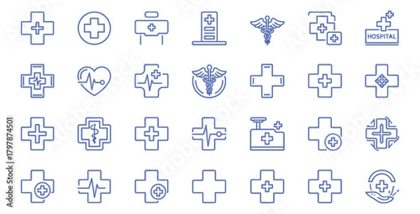 Obraz Collection of medical cross icons representing healthcare and emergency services
