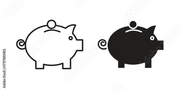 Obraz Piggy bank icon with editable stroke and flat vector pack