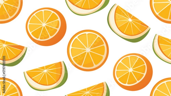 Fototapeta Realistic citrus slices seamless pattern, clean vector icon.