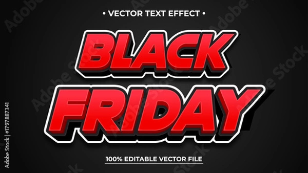 Fototapeta Bold Black Friday Vector Text Effect with Red Letters and White Outline on Dark Background