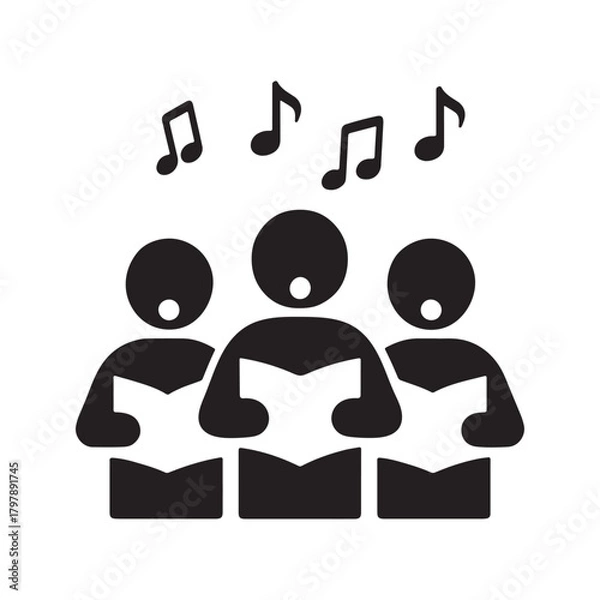 Obraz Choir singing from songbooks silhouette, a vector icon for church, music, and concerts, isolated on a white background