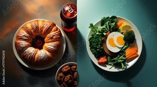Obraz Visual Juxtaposition of Fast Food and Balanced Diet in Contrasting Tones
