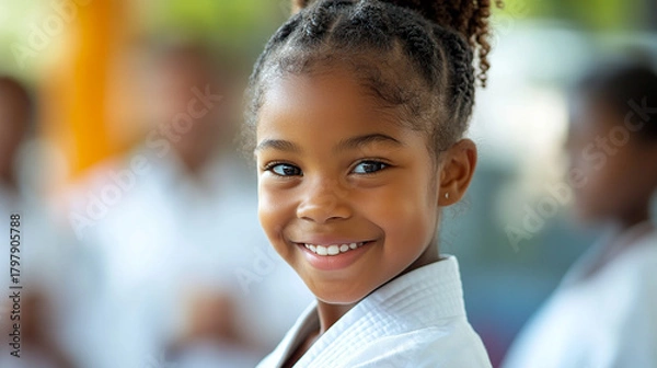 Fototapeta Joyful martial arts kid in a bustling dojo
