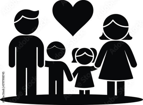 Fototapeta Happy family unit stick figures with heart representing love