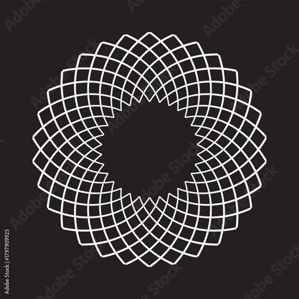 Fototapeta Abstract Decorative Geometric Circle Radial Pattern. Round Design Element on Black Background. 