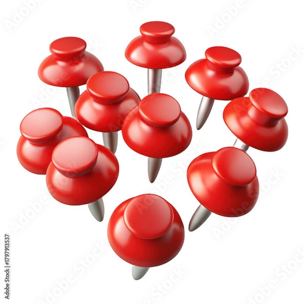Obraz Group of vivid red thumbtacks scattered in an abstract pattern ready for use transparent background