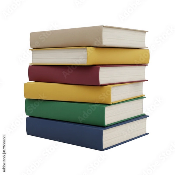 Obraz A stack of six different colored hardcover books piled high against a transparent background